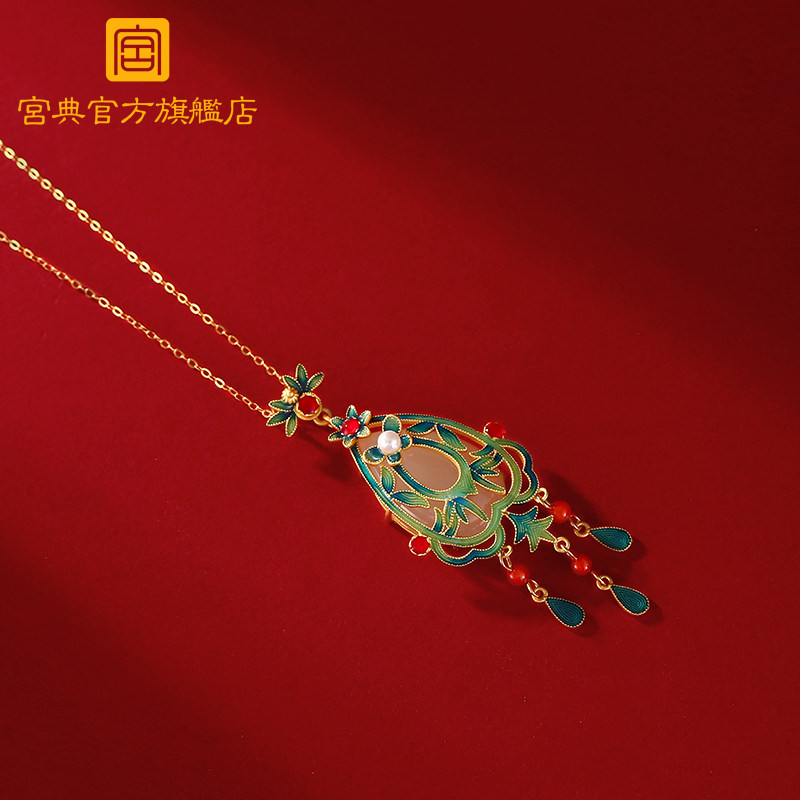 宫典国潮珐琅工艺南红女纯银项链 宫典珠宝项链