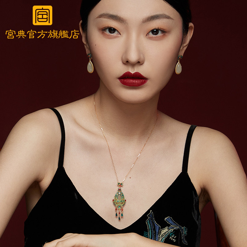 宫典国潮珐琅工艺南红女纯银项链 宫典珠宝项链