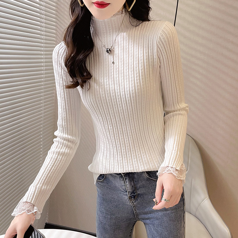 配皮草的内搭小衫蕾丝 优姿欣毛针织衫