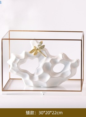 现代新中式禅意样板房透明假山高级摆设家居客厅软装饰品玄关摆件