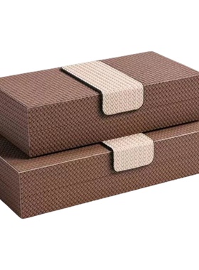 现代简约样板间装饰盒编织纹皮面首饰盒橱柜书房软装搭配收纳摆件