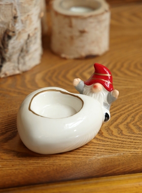 北欧卡通精灵尖尖帽子烛台摆件