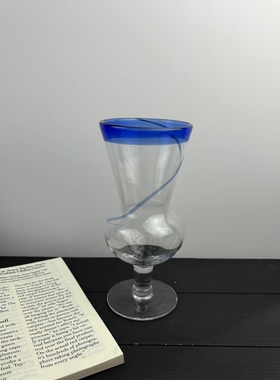 中古vintage蓝色拼色高脚杯花器摆件风灯花瓶