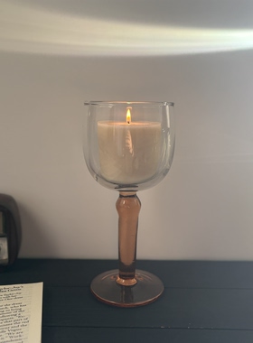 中古vintage厚重感琥珀色高脚杯蜡烛杯风灯琥珀色高脚杯
