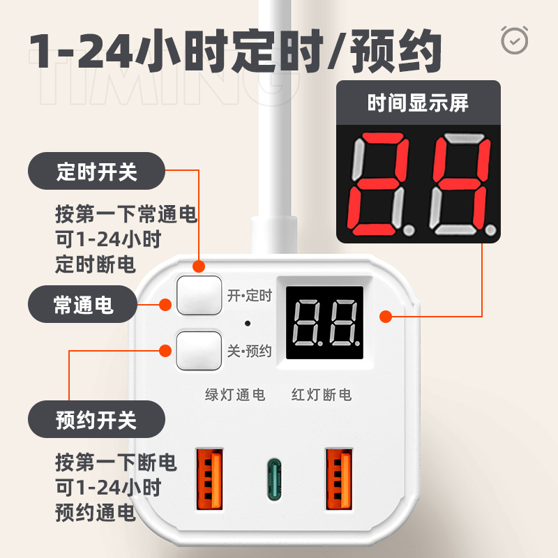 家用插座多功能定时排插带线办公多孔扩展插头无线插板带usb充电-图0