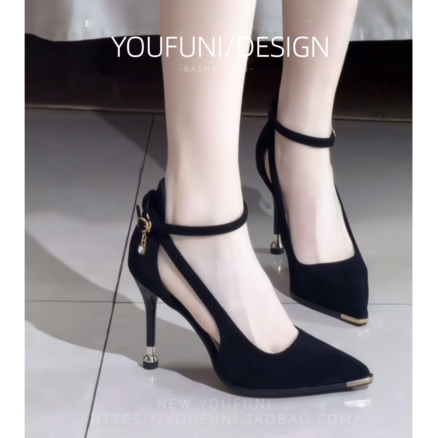 真皮设计感侧空绒面包头凉鞋女夏外穿尖头镂空细带包跟高跟单鞋女,淘宝优惠券,粉丝福利购,淘宝优惠卷