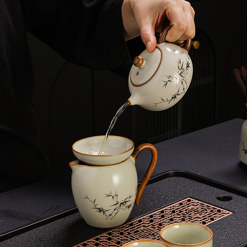 青花汝窑公道杯缠枝莲茶海公杯匀茶器分茶器过滤器茶滤组茶具配件 - 图2