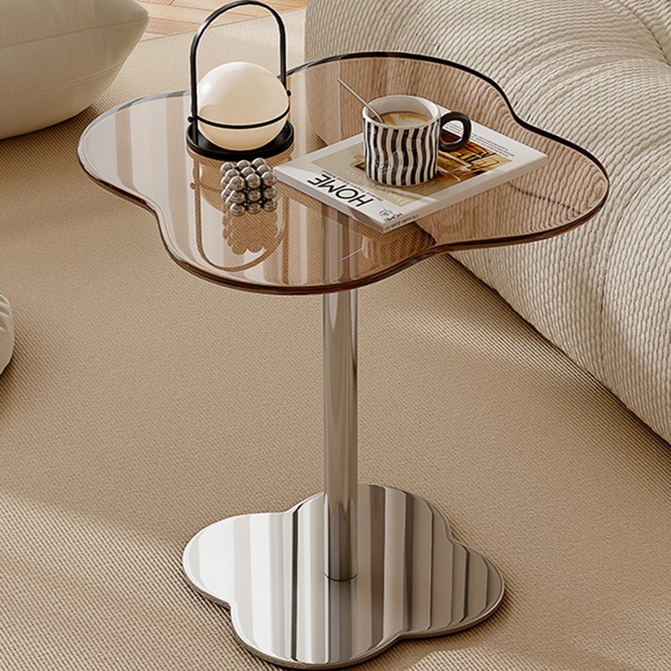 轻奢创意玻璃茶几不锈钢底座边几小户型客厅奶油风简约阳台小茶桌,淘宝优惠券,粉丝福利购,淘宝优惠卷