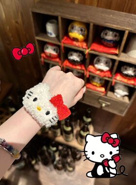 红白卡通kitty头绳可爱甜美女孩复古格纹卡哇伊双马尾发圈发饰