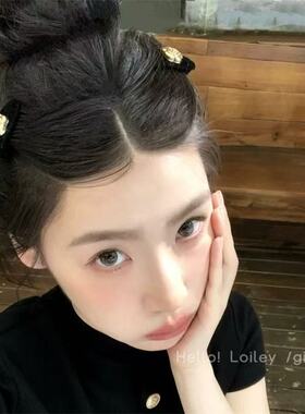 韩系小香风黑丝绒山茶花碎发夹女侧边前额刘海边夹子发卡发饰新款