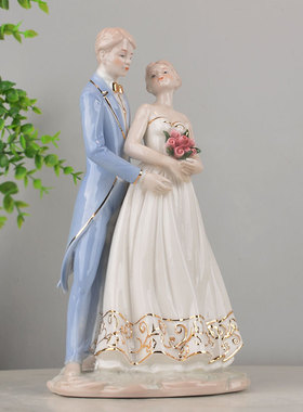 轻奢描金陶瓷创意摆件结婚新房装饰卧室房间送闺蜜礼品装饰摆设