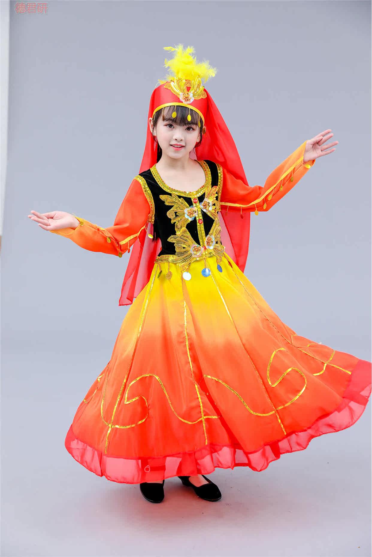 儿童新疆舞蹈服装少儿维族表演服 德君妍民族服装/舞台装
