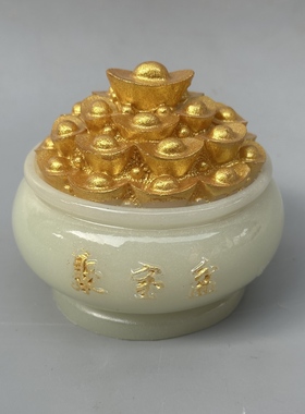 夜光石聚宝盆招财摆件客厅书房立体祈福装饰小摆件发光收藏摆设款