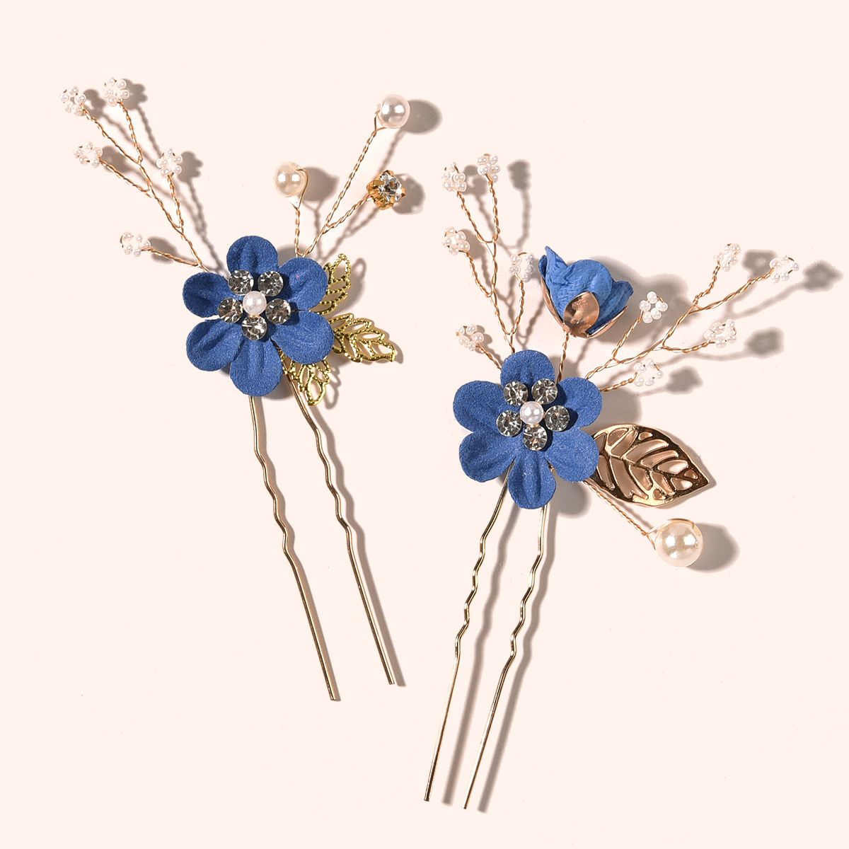 1PC Luxury Blue Flower Hair Combs White Hair Vine Headdress - 图0