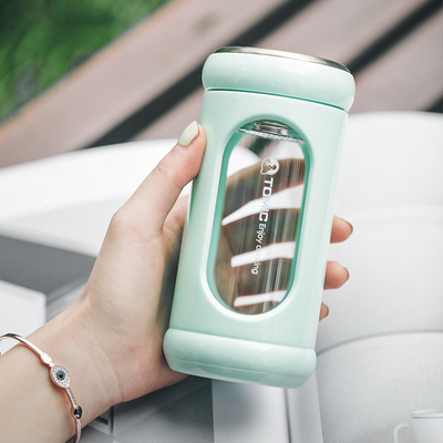 特美刻创意玻璃杯女士可爱防摔便携水杯子带盖随手杯夏季泡花茶男