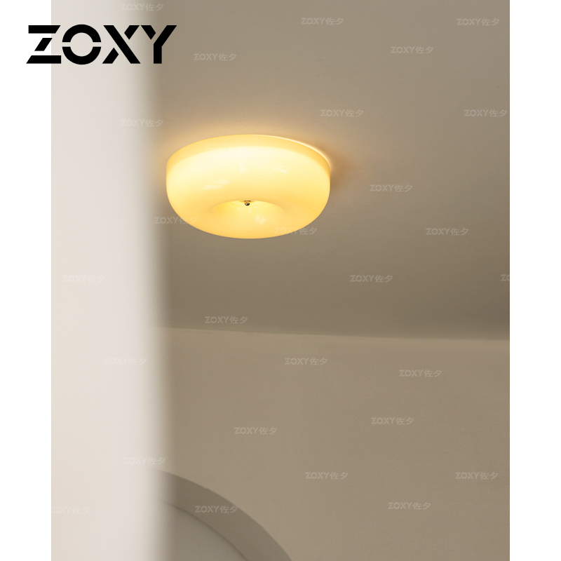 zoxy佐夕中古法式奶油吸顶灯包豪斯卧室灯房间过道玄关复古玻璃灯,淘宝优惠券,粉丝福利购,淘宝优惠卷
