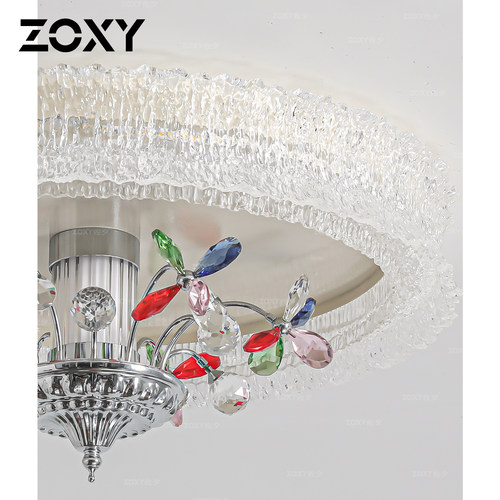 ZOXY 轻法式彩色水晶吸顶灯复古书房卧室创意轻奢主卧LED房间灯 - 图3