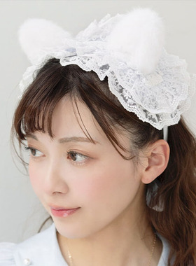 axesfemme日系甜梦猫咪蕾丝花边毛绒猫耳lolita头饰发带LD649X16S