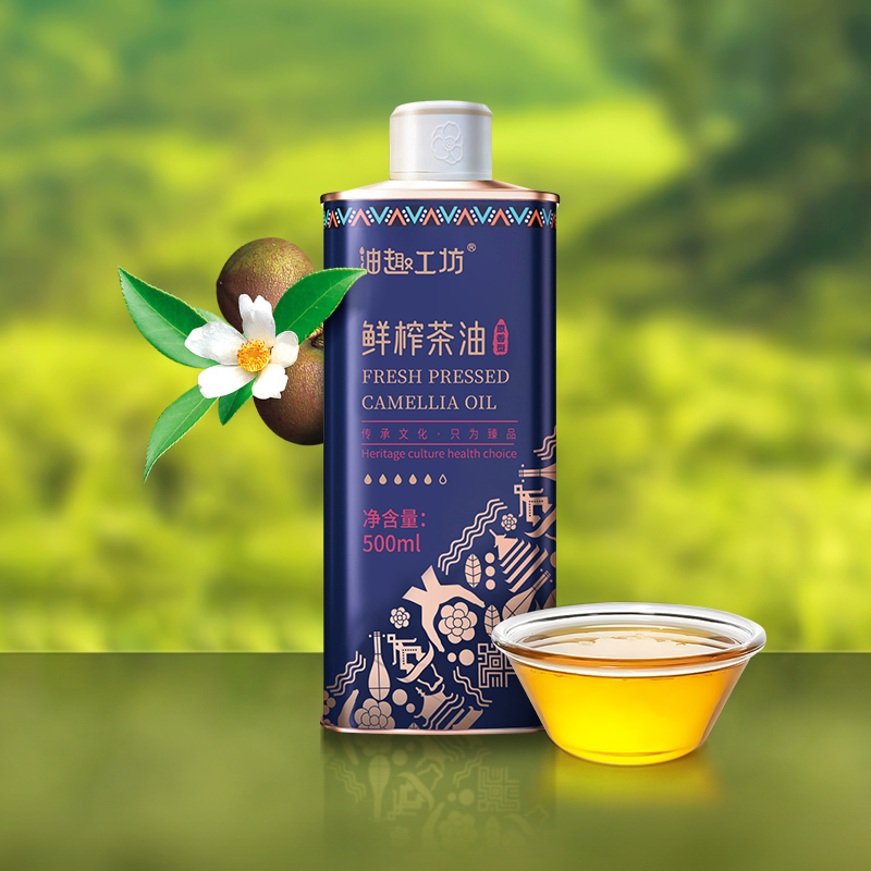 油趣工坊有机鲜榨山茶油500ml   冷榨茶油茶籽油食用油 - 图0