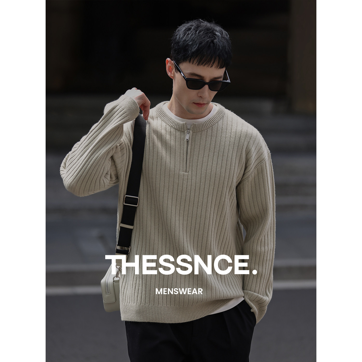 THESSNCE 蓬松暖绒全羊毛抽针坑条肌理 随性拉链针织衫毛衣男冬季,淘宝优惠券,粉丝福利购,淘宝优惠卷