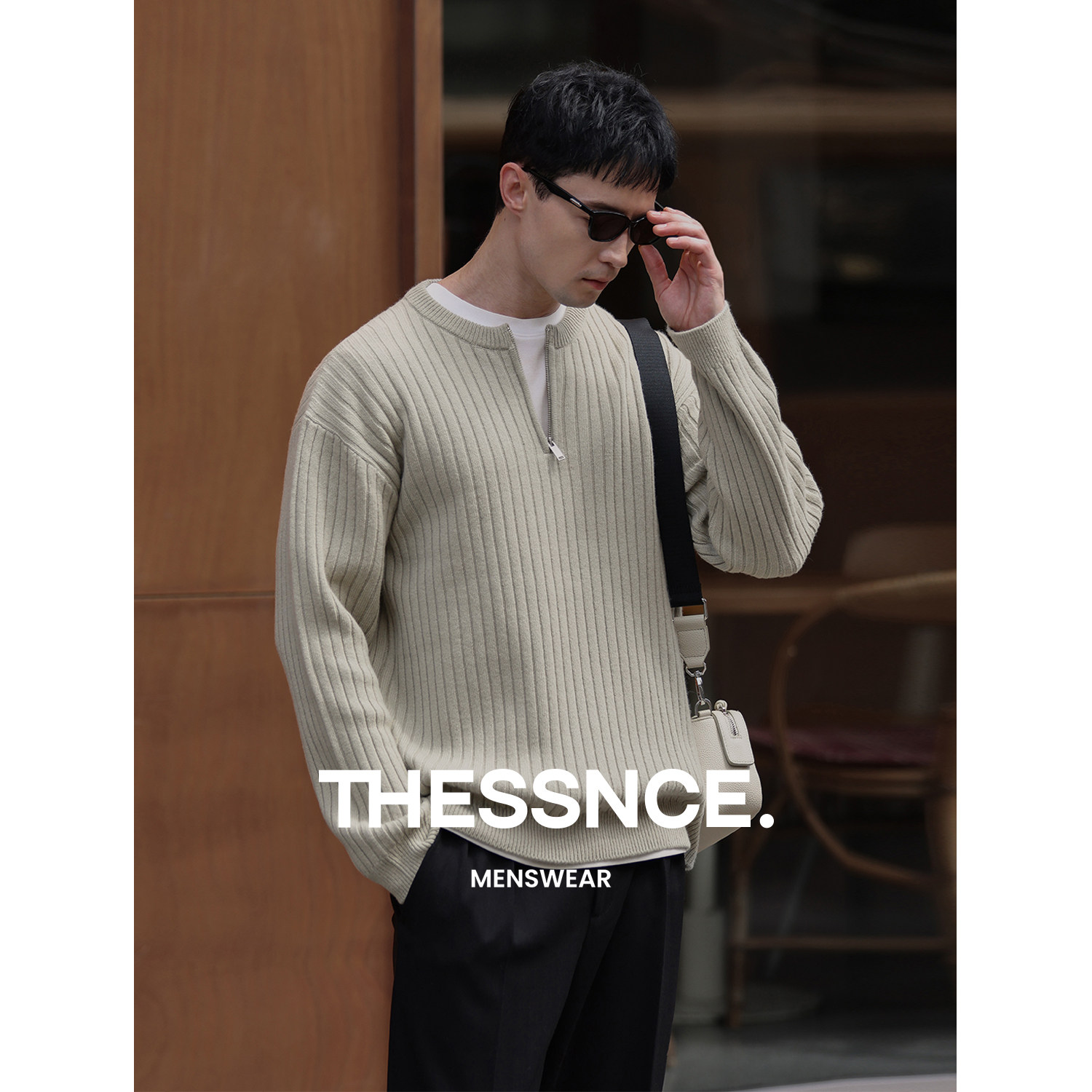 THESSNCE 蓬松暖绒全羊毛抽针坑条肌理 随性拉链针织衫毛衣男冬季,淘宝优惠券,粉丝福利购,淘宝优惠卷