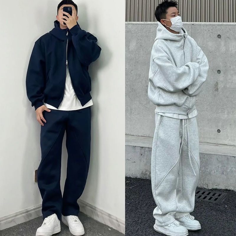 休闲运动套装男春秋季宽松连帽外套卫衣卫裤两件套高级感一整套装,淘宝优惠券,粉丝福利购,淘宝优惠卷