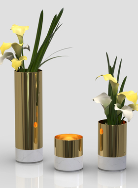 轻奢风金属大理石纹花瓶软装饰品