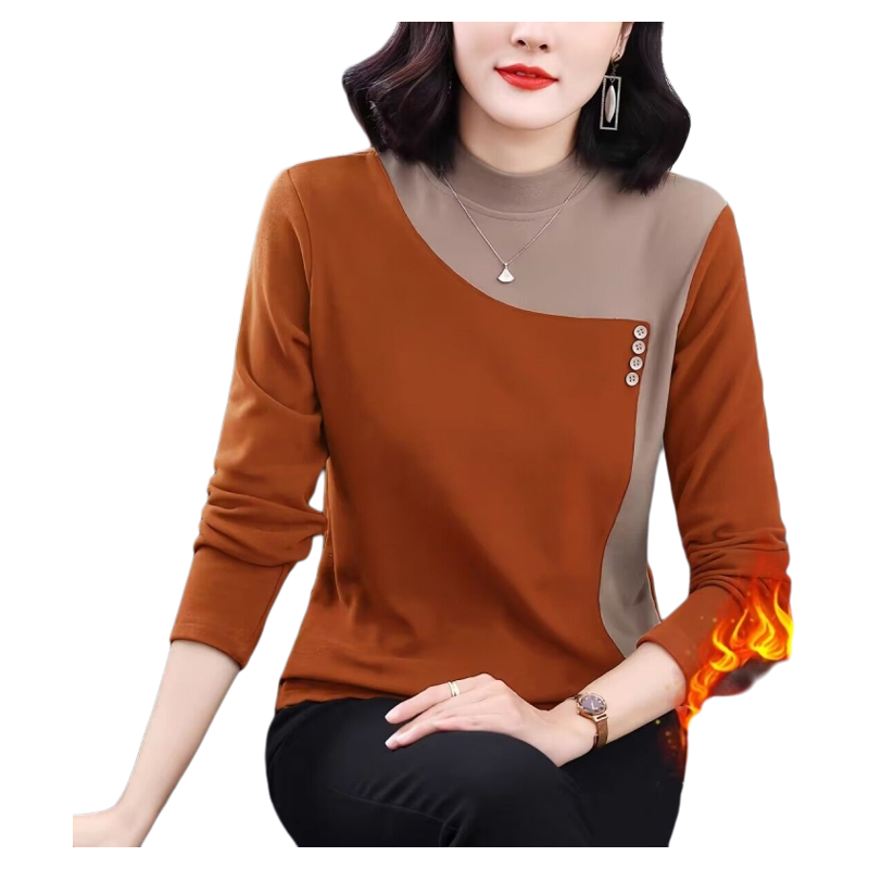 2026秋冬新款长袖女士半高领德绒加厚保暖减龄拼色打底衫妈妈女装 - 图1