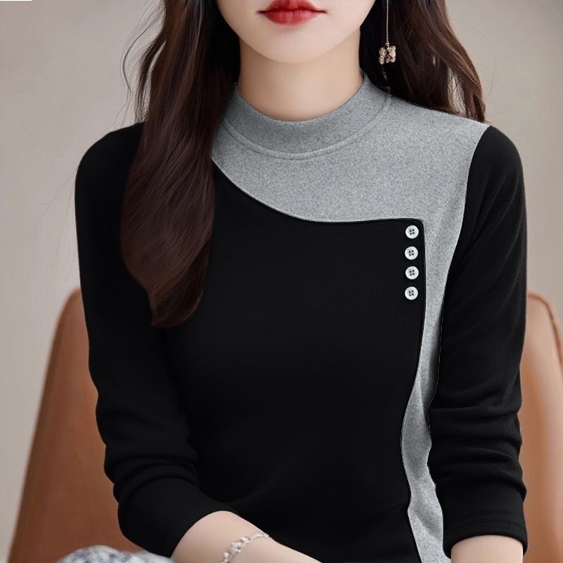 秋冬季双面新款加厚圆领半高领打底时尚洋气拼色长袖百搭保暖上衣,淘宝优惠券,粉丝福利购,淘宝优惠卷