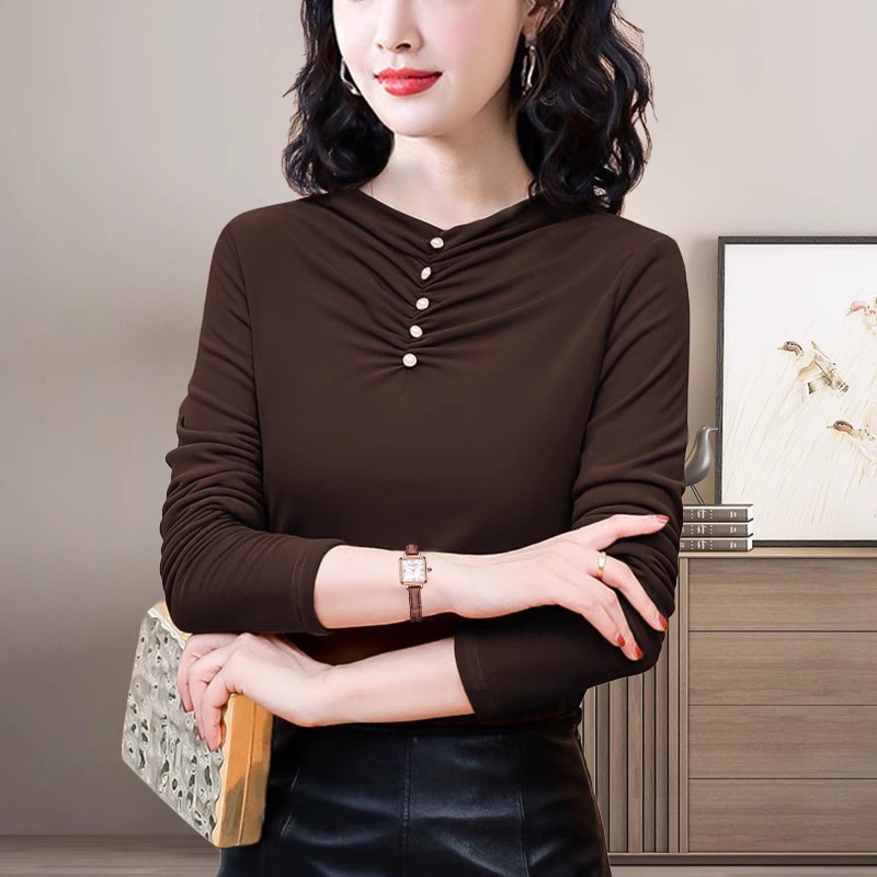 双面德绒加绒加厚打底衫女新款秋冬内搭中年妈妈长袖洋气T恤上衣