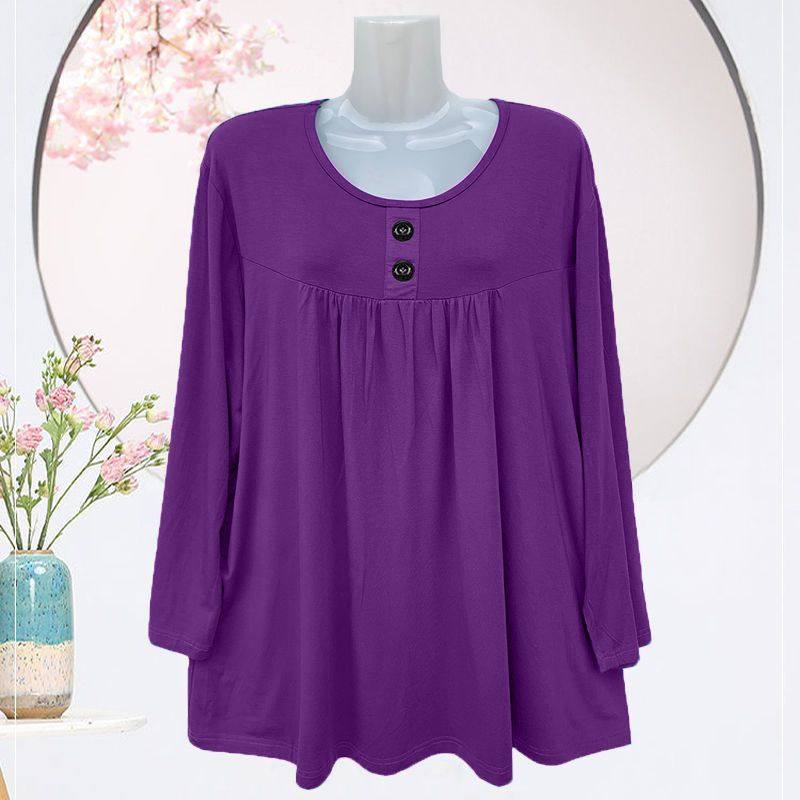大码妈妈装20226春秋季女T恤休闲长袖上衣圆领纽扣设计宽松遮肚子,淘宝优惠券,粉丝福利购,淘宝优惠卷
