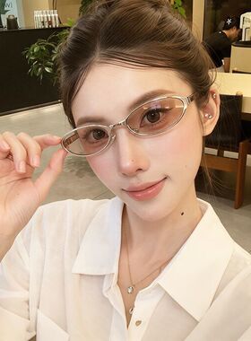 法式老钱风椭圆细框防晒墨镜