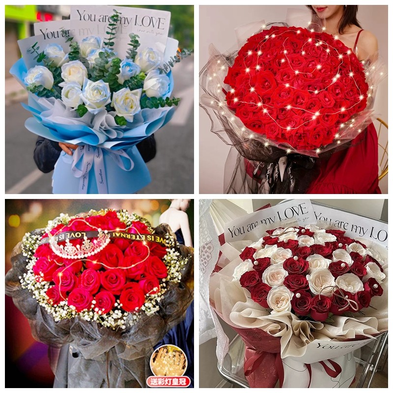 郴州宜章县汝城县安仁县桂阳县生日碎冰蓝红玫瑰花束同城鲜花店 - 图3