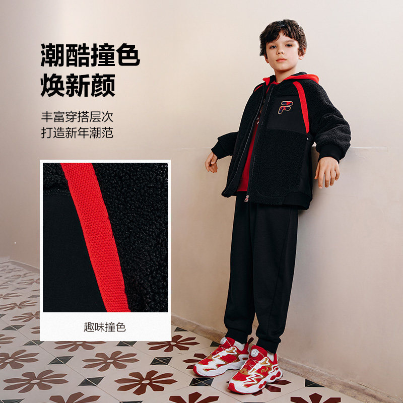 FILA斐乐儿童棉服2026年春新款男童仿羊羔绒连帽外套新年款拜年服,淘宝优惠券,粉丝福利购,淘宝优惠卷