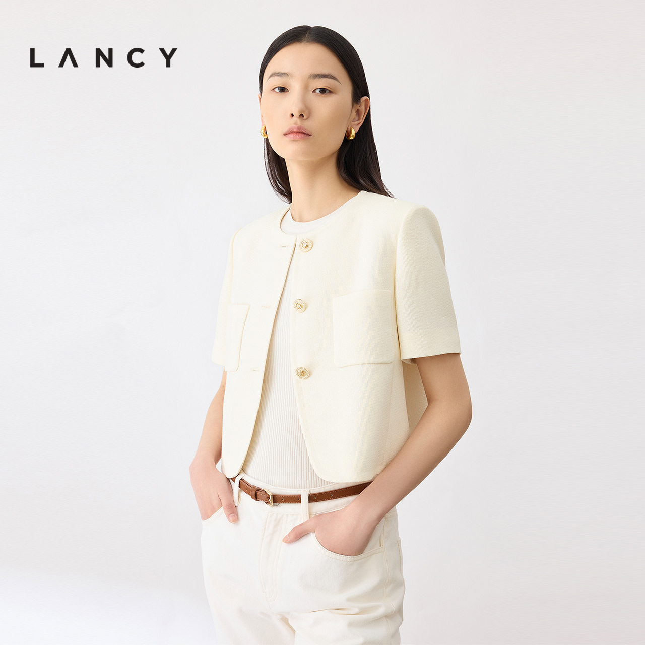 LANCY/朗姿2024夏季法式小香风外套短袖气质高级感短款女百搭上衣
