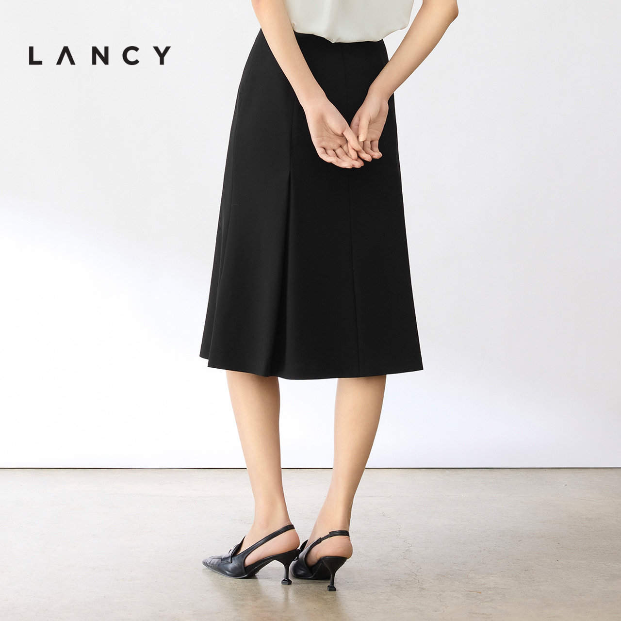 LANCY/朗姿2024夏季新款醋酸黑色鱼尾半身裙女高腰通勤高级感裙子