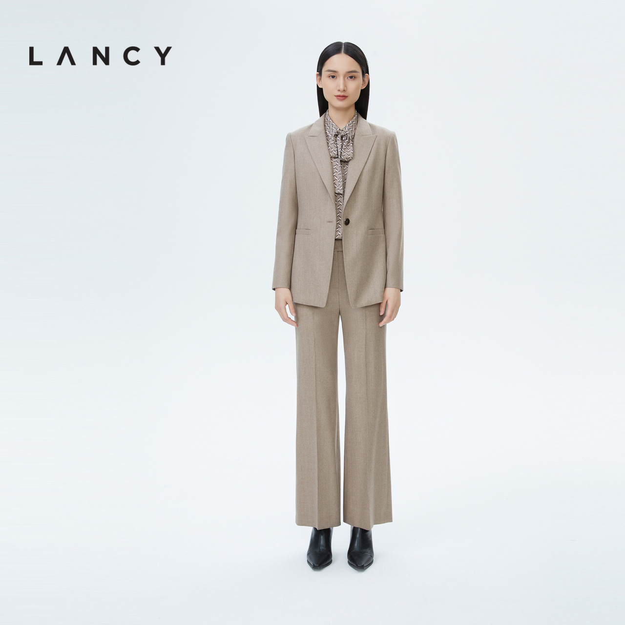 LANCY/朗姿秋冬羊毛一粒扣西装外套法式商务通勤简约高级感套装女