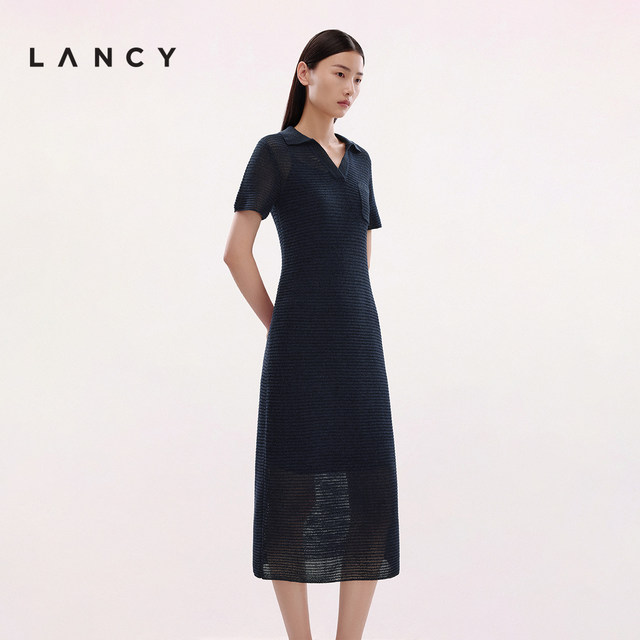 Langzi 2025 new summer style high-end hollow knitted slim waist dress for women