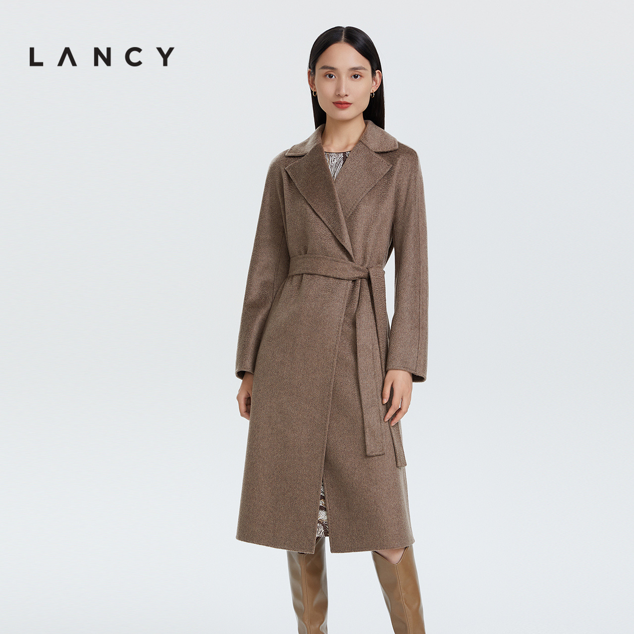 LANCY/朗姿羊绒大衣2022冬季新款中长款休闲宽松高级感气质外套女