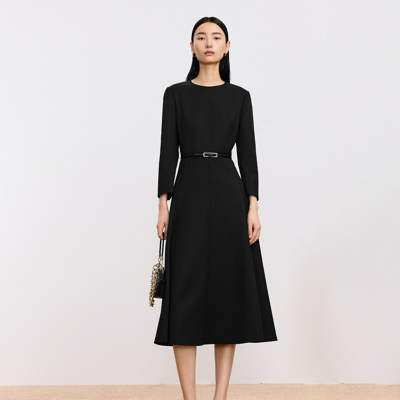 LANCY/朗姿2024冬羊毛高级感长袖显瘦气质高端连衣裙中长款裙子女,淘宝优惠券,粉丝福利购,淘宝优惠卷