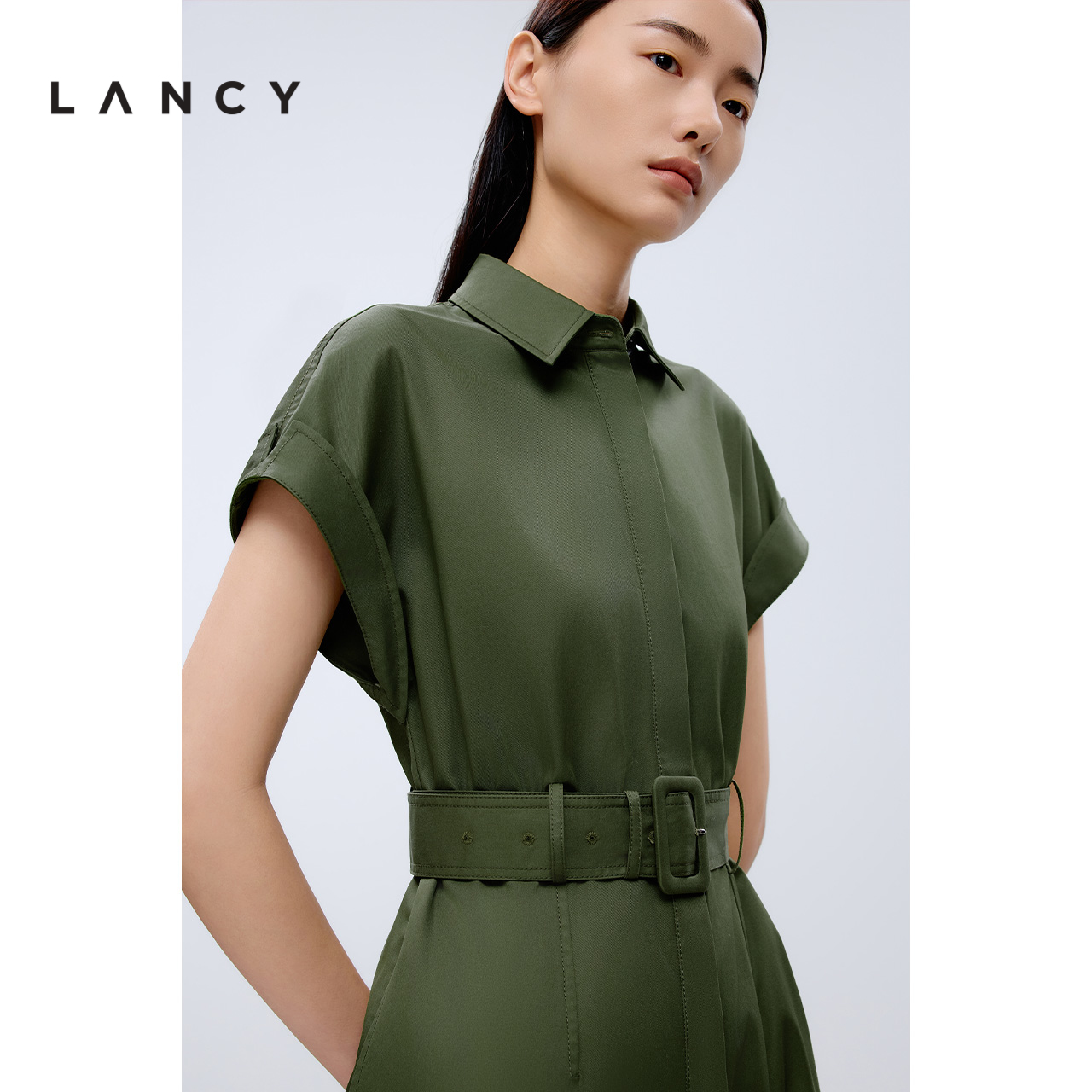 LANCY/朗姿2025夏季新款知性高端收腰显瘦衬衫连衣裙气质通勤裙子 - 图1