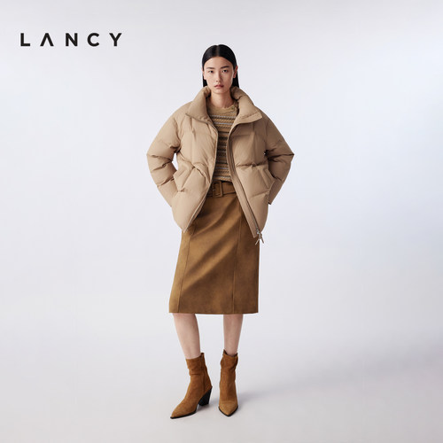 【鹅绒】LANCY/朗姿2025冬季新款翻领蓬松立领面包泡芙短款羽绒服 - 图0