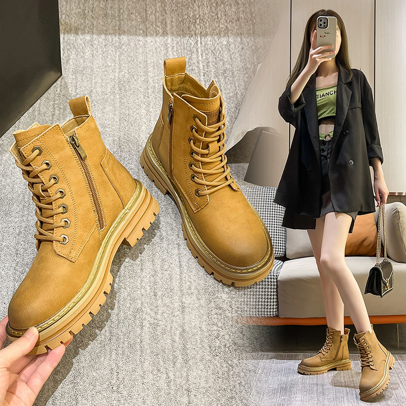 真皮马丁靴2023年春季新款机车靴 珂简妮马丁靴