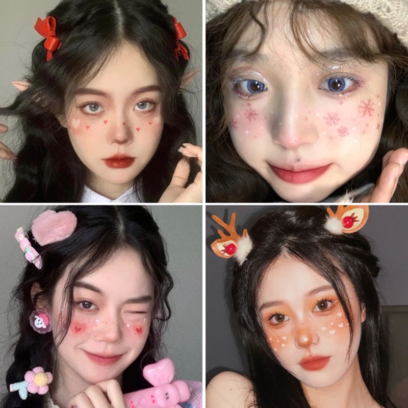 圣诞节爱心腮红纹身贴 甜美雪花麋鹿姜饼人妆  少女可爱妆容脸贴