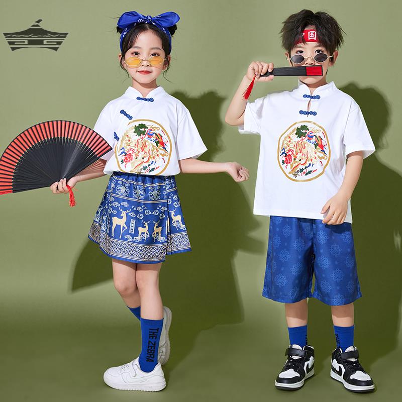 汉服男童合唱团服夏季女童中国风幼儿园啦啦队演出服马面裙儿童装