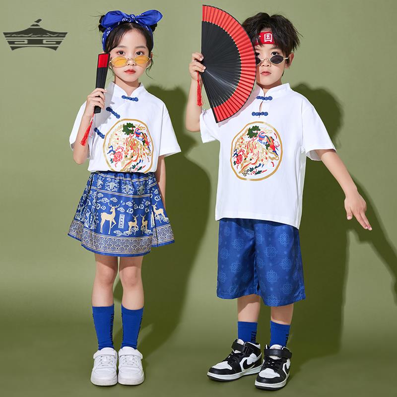 汉服男童合唱团服夏季女童中国风幼儿园啦啦队演出服马面裙儿童装