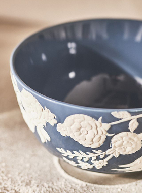 FQR LIVING Turkuaz设计师联名款 手工绘画陶器蓝白花卉汤碗面碗