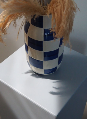 FQR LIVING英国Blau weiss手工制作绘画陶器蓝白角化渐变方块花瓶