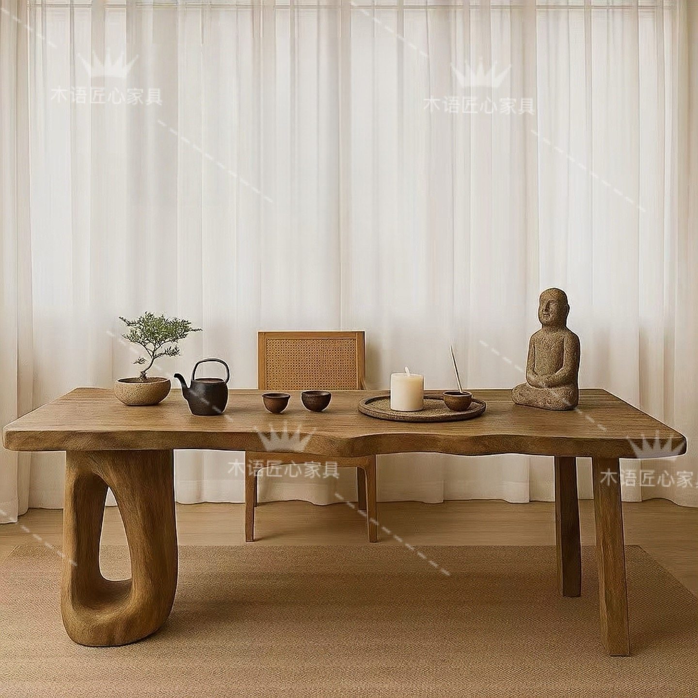 中古实木茶桌侘寂风原木自然边餐桌茶台办公书桌民宿茶室功夫茶桌,淘宝优惠券,粉丝福利购,淘宝优惠卷