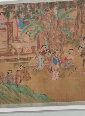 仇英 宫女游园图 复古书画人物国画真迹微喷仿古画芯装裱横幅装饰